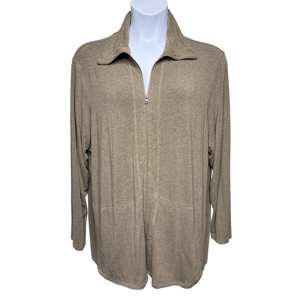 EILEEN FISHER Women's Olive Heather Full Zip Cardigan Jacket 3X Stretch Earthy